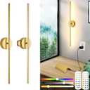 8000mah Detachable Battery Operated Wall Sconces Set of two, 32 Inch Rechargeable Wall Sconce With Remote & Touch, RGB 15 Colors Dimmable Wireless lamp for Bedroom, Living Room, Hallway Decor, Gold