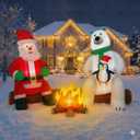 10FT Long Christmas Inflatables Decorations, Outdoor Santa & Polar Bear Campfire Giant Blow Up with Built-in LED Lights for Yard Garden Lawn Holiday Decor