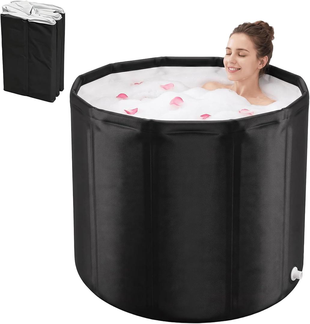 Portable Collapsible Bathtub for Adult Foldable Ice Bath Tub for Shower | 44% Heavier Sturdy,Upgraded Non-Blocking Groove Drainage,Odorless Safety & Premium Assurance