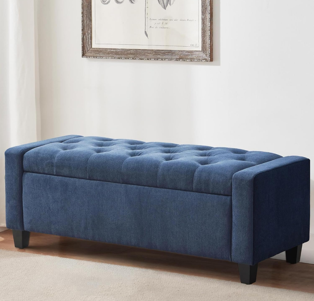 Chilihom Ottoman Bench with Storage for Living Room， Large Upholstered Ottoman Foot Rest with Seating for Bedroom End of Bed，Entryway