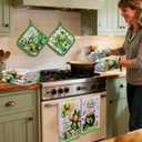 13 Pcs St. Patrick's Day Kitchen Decor Set 3 Shamrock Kitchen Curtains Valance 2 Irish Rugs and Mats 4 Hand Towels 2 Pot Holders 2 Oven Mitts for Home Decor Cooking Grilling Housewarming Gift