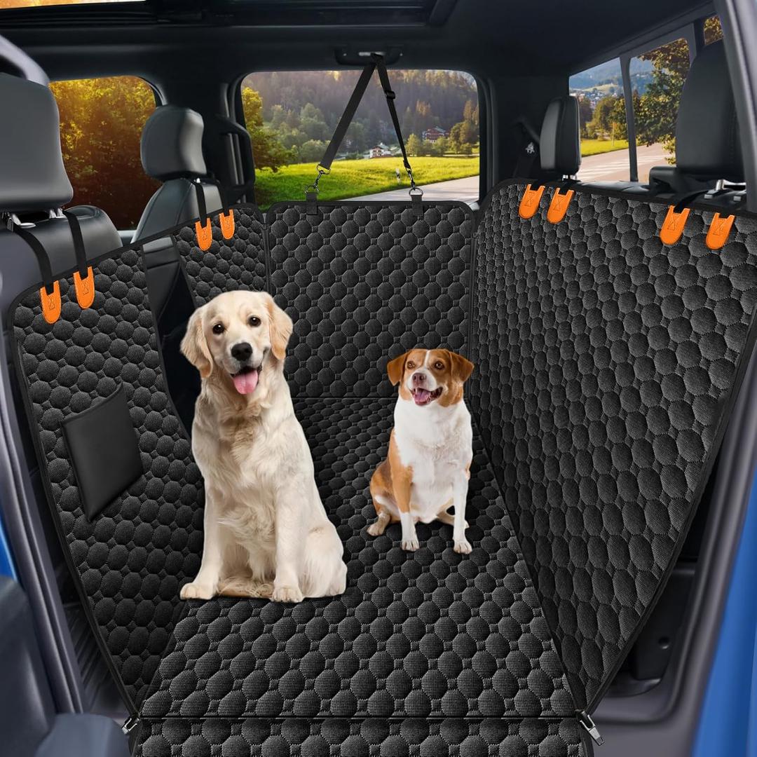 Mancro Floor Dog Hammock for Truck with Flip Up Rear Seats, Waterproof Dog Back Seat Cover with Mesh Window Heavy Duty Back Seat Cover for Dogs, Compatible with F150, Chevy Silverado & RAM, Orange (XXL)