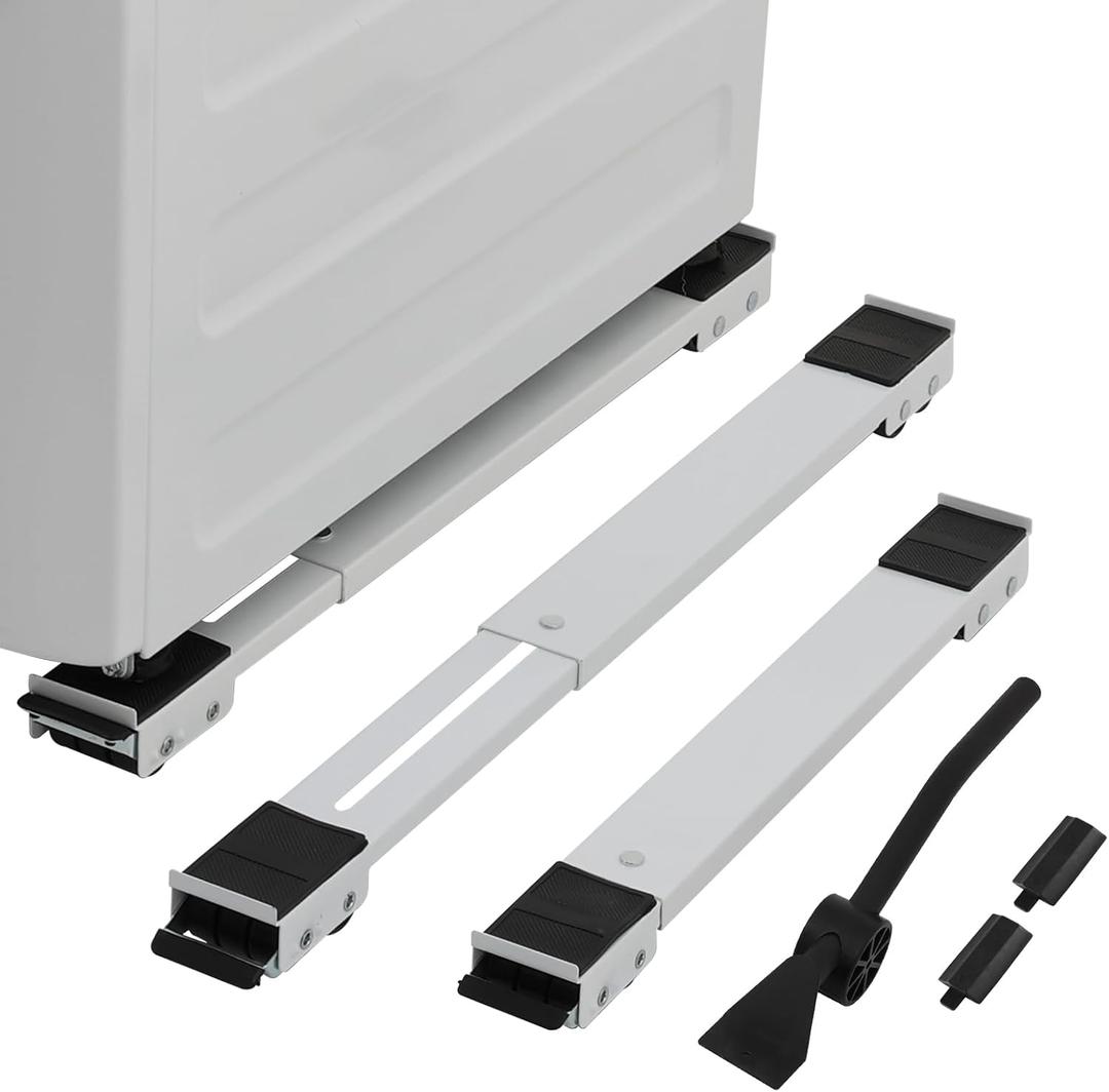 LUCKUP Heavy Duty Appliance Rollers W/Crowbar, Extendable Washing Machine Stand Furniture Rollers Mobile Fridge Base Furniture Sliders for Refrigerators Washer and Dryer Support 660 lbs, White (17.1 - 27.3" adjustable)