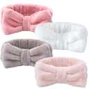 VITEVER 4 Pack Spa Headband for Washing Face, Girls Makeup Bow Tie Hair Band, Microfiber Women Headbands, Elastic Headband to Skincare, Gifts for Teen Girls- White, Brown, Rose Pink, Light Pink