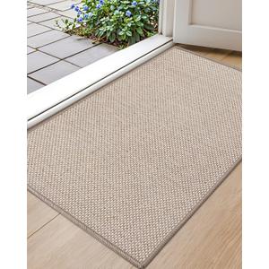 Color&Geometry Front Door Mat Indoor 17"x29", Ultra Non Slip Rubber Backed Dirt Trapper, Low Profile Thin washable, Easy Clean Entry Entryway Rug Door Mat Indoor Entrance, Khaki (Rolled-up NO Creases)