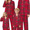 Schbbbta Christmas Family Silk Pajamas Matching Sets Long Sleeve Pj Set Satin Button Down Holiday Sleepwear (13-14 Years, Bright Scotland Plaid)