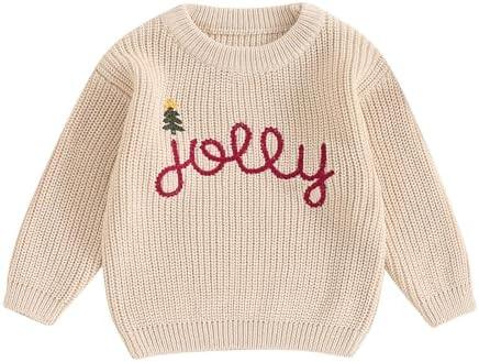Lesimsam Toddler Baby Boy Girl Christmas Outfit Embroidery Knit Sweater Oversized Knitted Sweatshirt Pullover Winter Clothes, 73