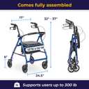 Drive Medical Aluminum Rollator Walker - Fold Up - Padded Seat - 6 Inch Wheels - Lightweight Portable Design - Indoor Outdoor Mobility Aid - Blue