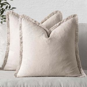 MIULEE Linen Pillow Covers Natural Decorative Throw Pillows With Fringe (Pack Of 2)
