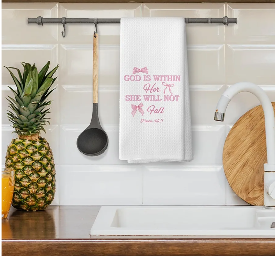 Coquette Bow Inspirational Christian Kitchen Dish Towels, Preppy Religious Gifts for Girl Sister Women, Bible Verse Baptism Scripture Hand Towels Kitchen Tea Towels Decorations, 16x24inch