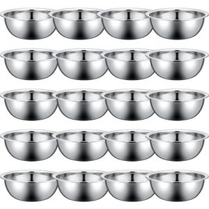 Pinkunn 20 Pcs Stainless Steel Mixing Bowls, Nesting Metal Salad Prep Bowls Bulk Reusable Baking Food Container Large Medium Small for Kitchen Hotel Restaurant Cooking, Silver (8.66 x 3 Inch)