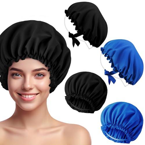 Vinsatin 4 Pcs UV Protection Tanning Face Cover Bonnet Cap Set Tanning Mask and Hair Cap Protective Bonnet for Women(Nonwoven Fabric,Black, Blue)