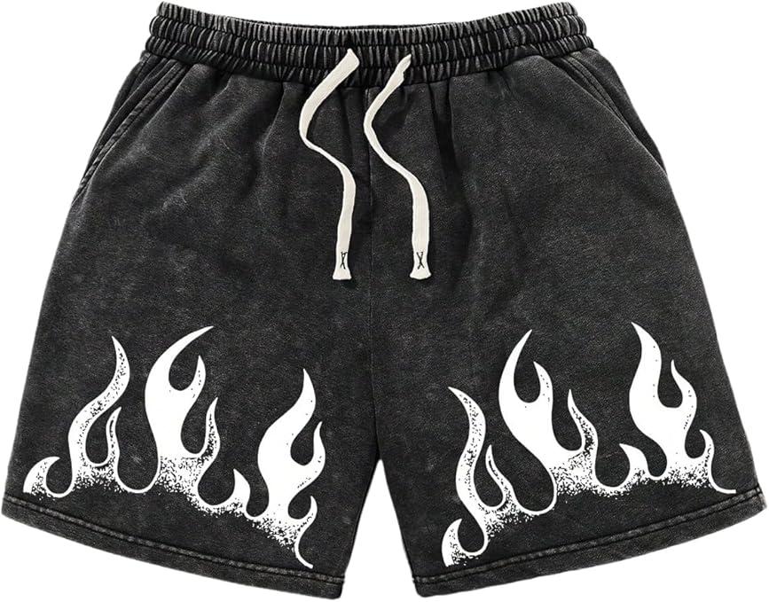 Men's Graphic Shorts Drawstring Waist Figue Print Vintage Denim Shorts Streetwear Jorts Size, M