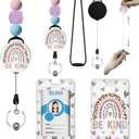 Icycay Teacher Lanyards for Id Badges, ID Holder with Silicone Beaded Lanyard Badge Reel Retractable, Inspirational Rainbow Retractable Name Tag Work Office Supplies Women Teacher Gifts