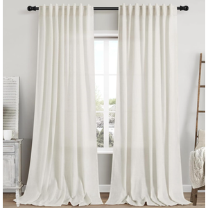 Nanspring Extra Long 108 Inch Curtains Linen for Living Room Black Simple Modern Privacy Curtains Back Tab Rod Pocket Long Semi Sheer Curtain Drapes for Bedroom 9Ft 60x108, Natural
