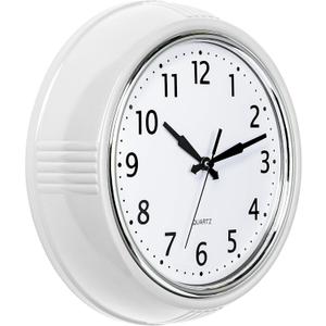 Bernhard Products Retro Wall Clock 9.5 Inch White Kitchen 50's Vintage Design Round Silent Non-Ticking Quality Quartz Clock for Home Office Nursery Bathroom Classroom Easy to Read (White)
