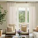 72 x 96 Inch Pinch Pleated Linen Curtains for Living Room Pleated Drapes with Hooks Rings Back Tab Cream Beige Semi Sheer Curtains 96 Inch Length for Sliding Door Dining Bedroom Window 8Ft 72x96