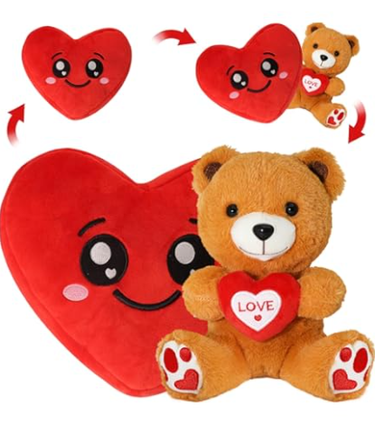 Valentine's Day Stuffed Animal Reversible Teddy and Heart Plushed Toys