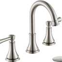 2 Handle 8 inch Widespread Bathroom Sink Faucet Brushed Nickel with Pop-Up Drain, High Arc Modern Bathroom/Vanity/Lavatory Faucet 3 Holes with Brass 360 Swivel Spout, TAF830Y-BN