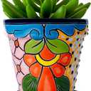 Mexican Pottery Planters - Talavera Planter - Succulent Pots - Ceramic Pots for Plants Indoor & Outdoor with Drainage Hole and Saucer - 4'' W x 4" H (Cobalt Blue-Small)