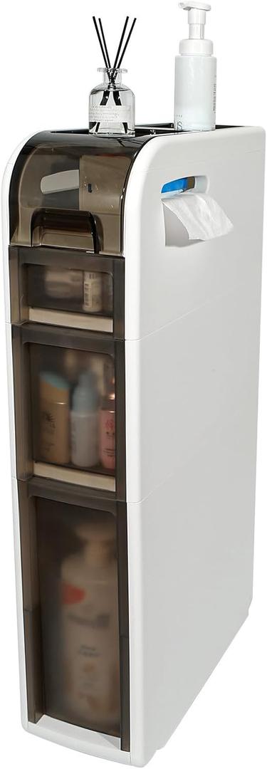 3-Tier Bathroom Floor Cabinet, Narrow Bathroom Storage Cabinet, Mobile and No Installation Required, Perfect for Small Space Laundry Rooms, Toilet Areas, and Living Room Gaps