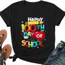 Happy 100 Days of School Teacher Shirt-Women 100th Day Teacher Life Short Sleeve Cute School Day Tee Top (XXL, 013black)