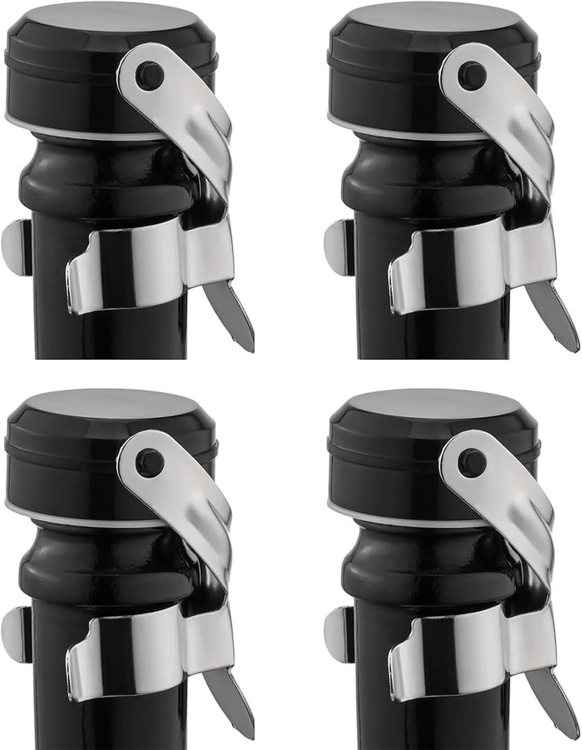 WOTOR Champagne&Wine Bottle Stoppers Stainless Steel with Food Grade Silicone, Leak Proof Keep Fresh Reusable Saver, Cork Suitable for Wine, Champagne, Cava, Prosecco and Sparkling (4 Pack Silver）