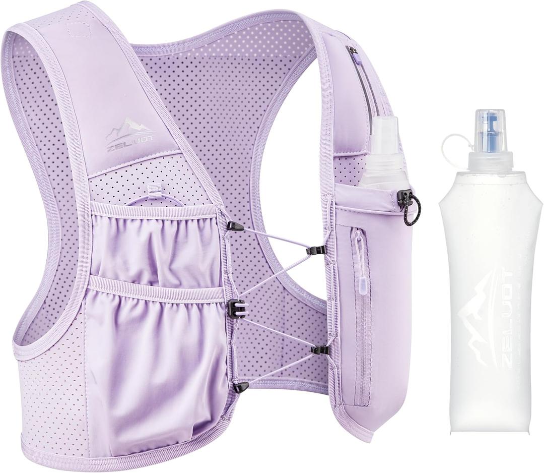 Zelvot Running Vest for Women Men, USA Original Patent, Adjustable Chest Straps Running Hydration Vest with 500ml Soft Flask, Lightweight Reflective Hydration Backpack for Marathon