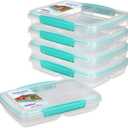 Sistema 5-Piece Food Storage Containers with 3 Compartments and Lids for Meal Prep, Dishwasher Safe, 11.8oz, Clear/Green