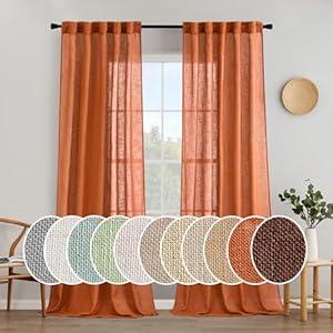 MIULEE Orange Curtains 90 Inch Length 2 Panels for Bedroom Living Room, Soft Thick Linen Textured Window Drapes Semi Sheer Light Filtering Back Tab Rod Pocket Burlap Look Fall Boho Decor