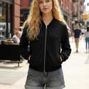 Women’s Quilted Bomber Jacket, Lightweight Zip Up Casual Outerwear, Cropped Slim Fit, Comfortable Daily Wear (Large,Black)