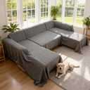 Sectional Couch Covers U Shape, 3 Pieces Sofa Cover for Sectional Sofa, Washable U Shaped Couch Cover Blanket with Chaise Lounge for Dogs - Dark Gray (2PC 110"x63" + 1PC 90"x71")