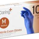 Caring Nitrile Exam Gloves, Blue, Powder-Free, Disposable Gloves for Medical Care, First Aid, Cleaning, Food Prep (Medium (Pack of 100))