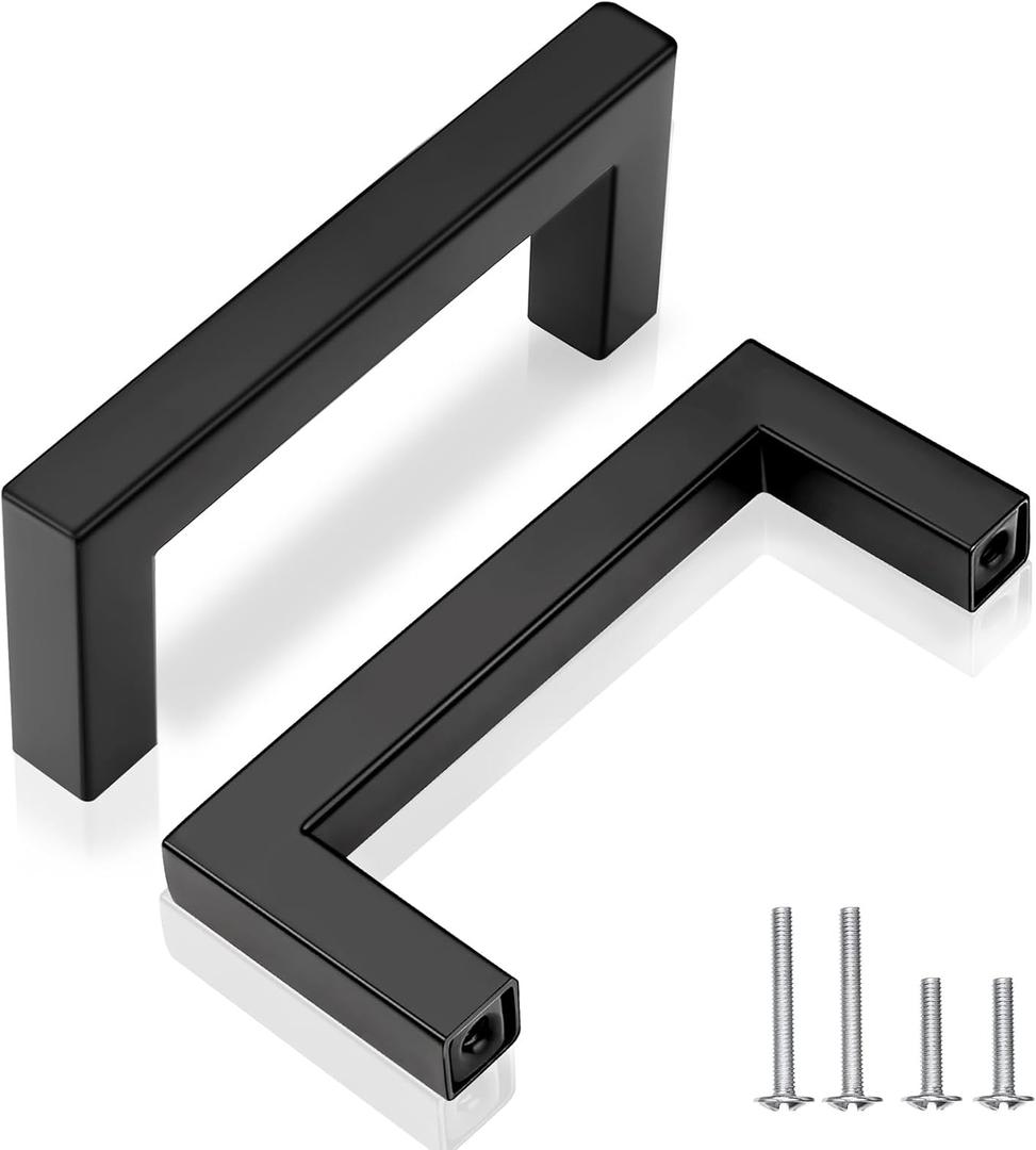 96mm (3-3/4") Center to Center Matte Black Stainless Steel Cabinet Handles 10 Pack - Kitchen Drawer Pulls & Dresser Knobs, Durable Cabinet Hardware
