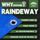 RAINDEWAY Large Tarps 30x50 Feet 8 Mil Multipurpose Blue Waterproof Tarp, 30x50 Feet-Finished Size