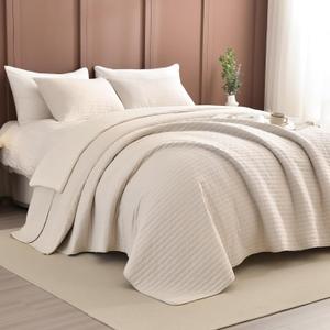 Masaca Oversized King Quilt 120x120,Wheat Oversized King Bedspread,3 Piece Lightweight Ultra Soft California King Coverlet Set for All Season (Wheat-cross Pattern)