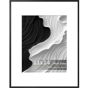 11x14 Metal Picture Frame-Tempered Real Glass, Aluminum 8x10 Picture frame with Mat - Black Backboard, Wall Hanging Photo Frame for Home Dcor, Black