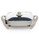 COOK WITH COLOR Electric Skillet - 12" x 12" Ceramic Nonstick Pan, PFAS-Free, 1400W, Tempered Glass Lid, Variable Temperature, Removable Heating Probe, Cool-Touch Handles, Sand (Greige)