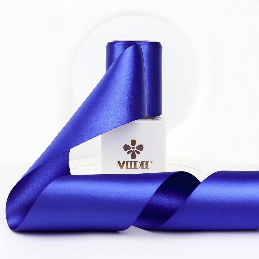 MEEDEE Royal Blue Ribbon Lux Double Faced Satin Ribbon 3 Inch Wide Royal Blue Satin Ribbons By 10 Yards Ribbons for Christmas Tree, Flower Bouquet, Weddings, Bow Making