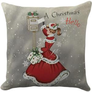 Vintage Christmas Throw Pillow Cover 18x18  Retro Girl Mailbox Holiday Cushion Case with Snowflakes and Gifts  Classic Decorative Farmhouse Accent for Couch or Living Room Decor