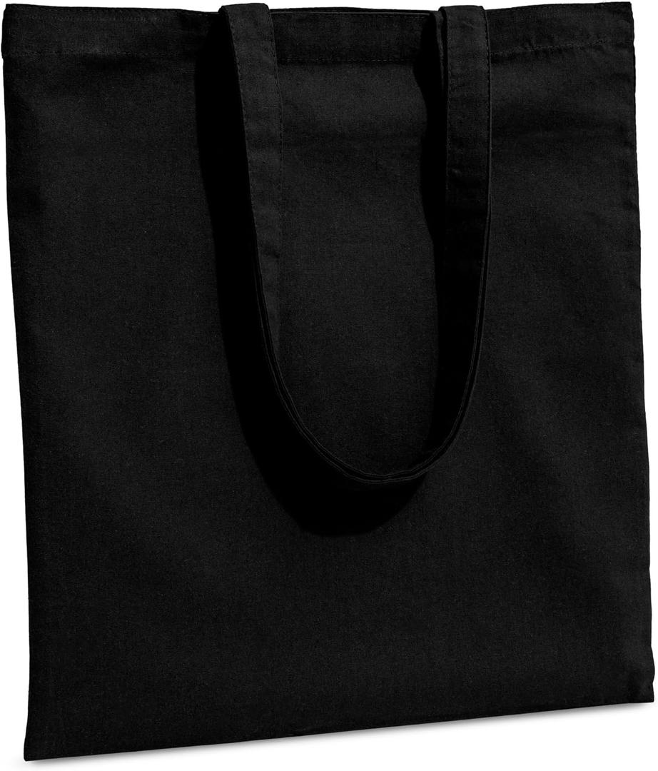 Carrywell (Not Made In China) Canvas Tote Bags Black, 15"x16", Bulk Organic Cotton Reusable Shopping Bag, Blank Cloth Totes With Handles