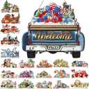 Burbell 21 Pcs Interchangeable Diamond Painting Welcome Sign for 4th of July Front Door Diamond Painting Truck Decor Interchangeable Seasonal Welcome Sign for DIY Wall Window Farmhouse (Blue)