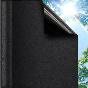 Coavas Blackout Window Privacy Film, Total 100% Light Blocking Window Tint for Home, Black Out Cover Room Darkening, Static Cling Removable Frosted Glass Door Coverings, 23.6 x 78.7 Inch, Blackout