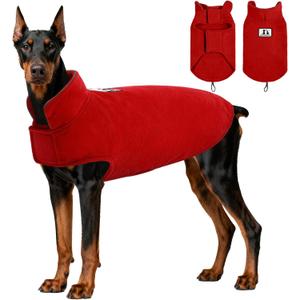 DENTRUN Reversible Dog Coat - Windproof Polar Fleece Vest with Reflective Neck Strips, Hook & Loop Closures, Easy-On Cold Weather Jacket for Dogs, XXL (Burgundy)