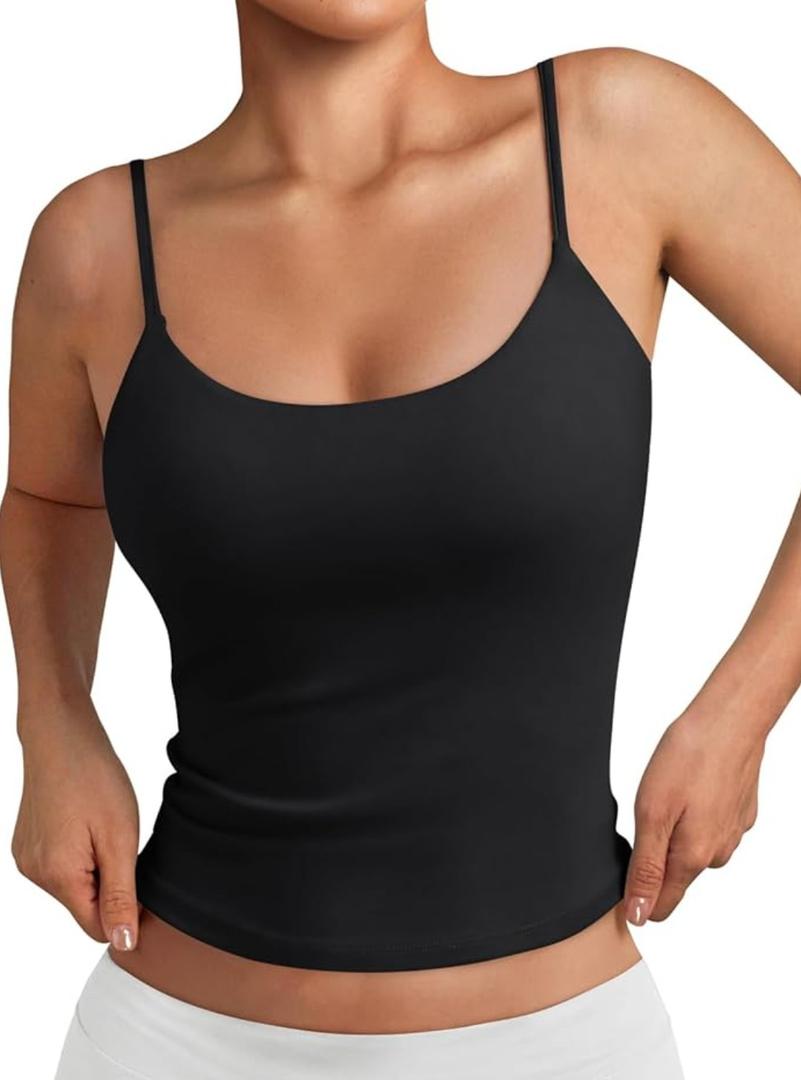 Trendy Queen Women's Spaghetti Strap Tank Top Summer Double Lined Workout Camisole Going Out Cute Tops Y2k Teen Girl Basic. Size M