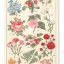 Geetery Vintage Floral Vertical Tapestry Wall Hanging Decor Long Flower Narrow Botanical Fabric Wall Art Hanging Reference Illustrative Tassel Tapestry for Bedroom Living Room Home Decor Gift(White)
