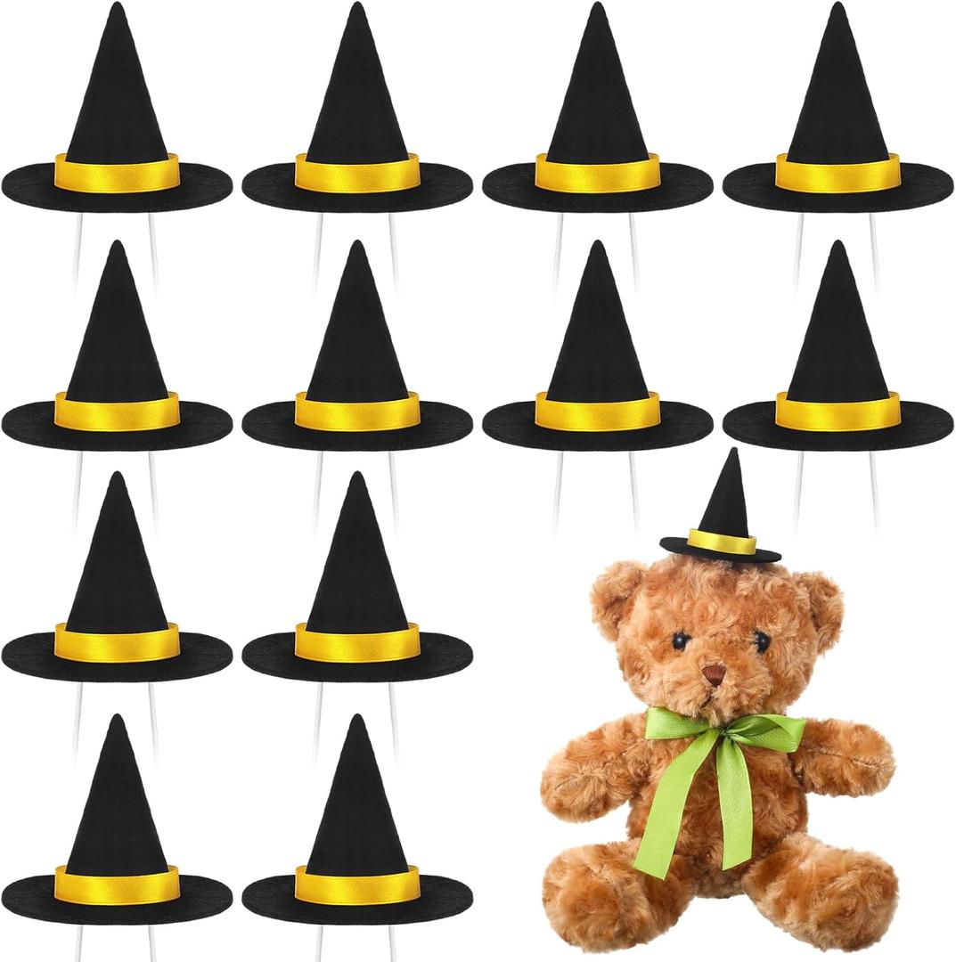 12 Pcs Mini Felt Witch Hats Mini Plush Toy Small Animal Handmade Wine Bottle Decor for Halloween Party Favors DIY Hair Accessories Crafts