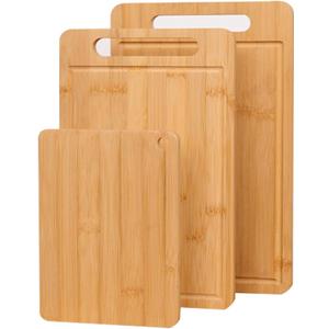 Bamboo Cutting Board Non-Toxic Durable Wooden Cutting Boards for Kitchen with single Sided Deep Juice Grooves Wide Handle Ideal Charcuterie Chopping Board for Meat Vegetables and Fruits(S+M+L)