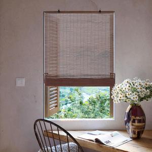 Bamboo Roller Blinds Cordless Bamboo Shades Roll Up Light Filtering Window Curtains for Interior Home Patio Porch Dark Brown 36''W X 72''H