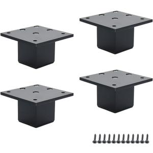 Wealrit 4 Pcs Metal Furniture Legs 2inch Tall Square Tube Cabinet Feet Table Support Legs Sofa Bed Leveling Feet(Black)